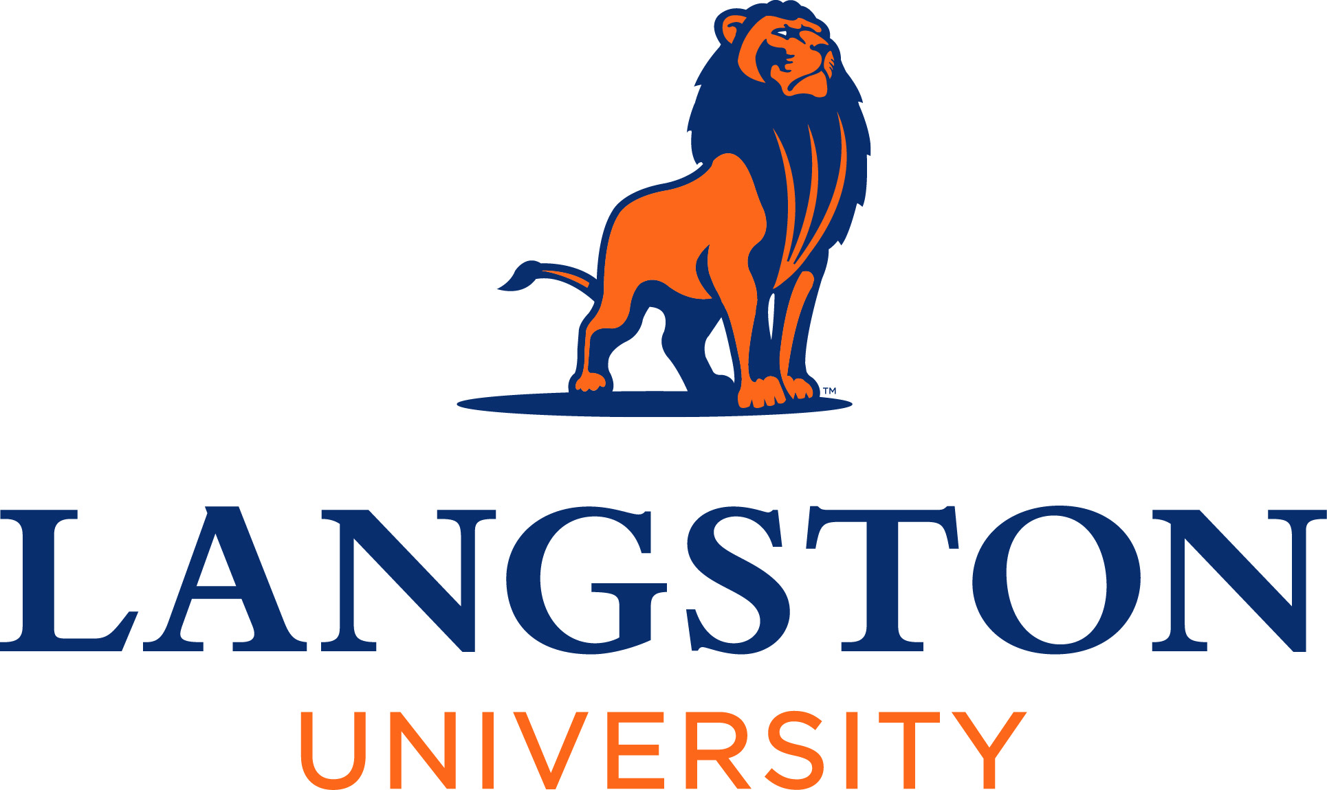 The logo of Langston University, featuring an orange and blue lion standing above the words 'LANGSTON UNIVERSITY' in bold capital letters. 'LANGSTON' is in blue, and 'UNIVERSITY' is in orange.