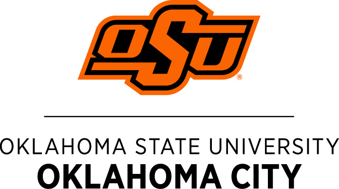Logo of Oklahoma State University in Oklahoma City, featuring bold orange and black stylized letters 'OSU' above the words 'Oklahoma State University' and 'Oklahoma City' in uppercase black text.
