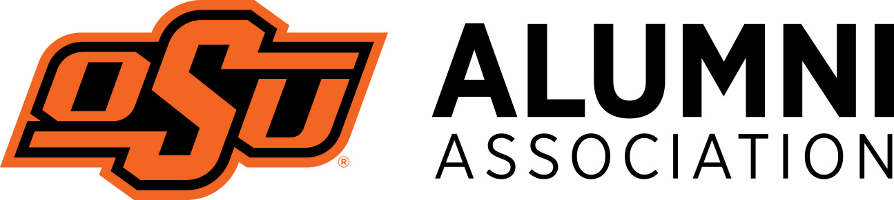 Logo of the Oklahoma State University Alumni Association, featuring an orange and black 'OSU' emblem on the left and the words 'ALUMNI ASSOCIATION' in bold black letters on the right.