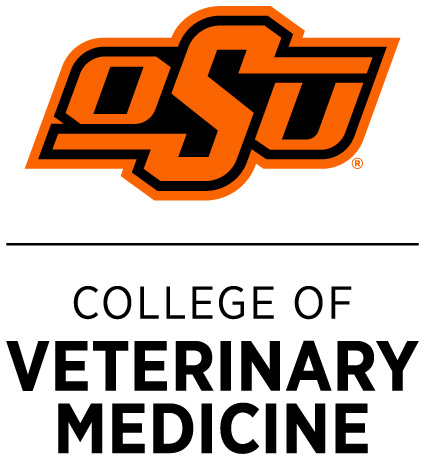 Oklahoma State University logo in orange and black with the text 'College of Veterinary Medicine' below it.